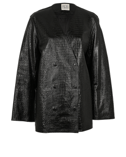 Toteme Croco Embossed Blazer, Leather, Black, UK14, 3*