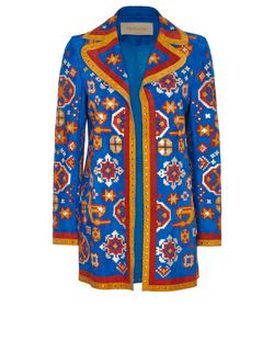 Valentino Aztec Printed Jacket, Blue/Multi, Suede, UK 10,3*
