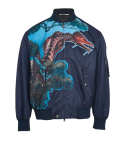 Valentino Dragons Garden Print Bomber Jacket, Mens, Poly, Blue, Sz L, 3*