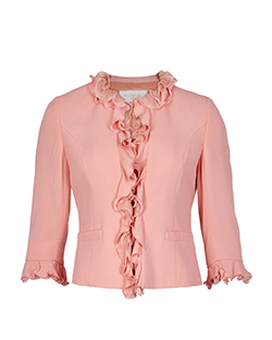 Valentino Frilled Trim Jacket, Silk, Pink, 10, 2*