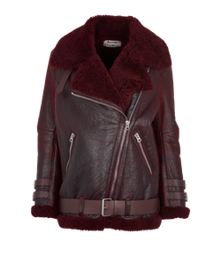 Acne Studios Velocite Aviator Jacket, Leather/Shearling, Burgundy, UK6, 3*