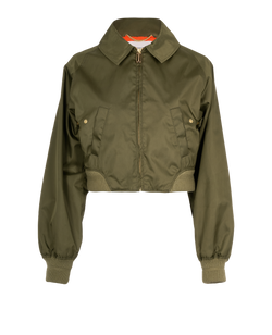 Victoria Beckham Cropped Bomber Jacket, Polyamide, Khaki, Sz S, 3*