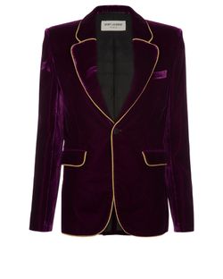 Saint Laurent Gold Piping Velvet Blazer, Viscose, Purple, UK14, 3*