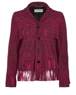 Saint Laurent Fringed Leopard Print Jacket, Leather, Pink/Multi, UK10, 3*