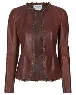 Yves Saint Laurent Embellished Jacket, Leather, Brown, 8
