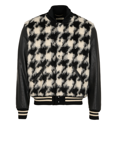Saint Laurent Houndstooth Bomber, &pound;495, Clothing, Black/White, Leather/Wool, Front view
