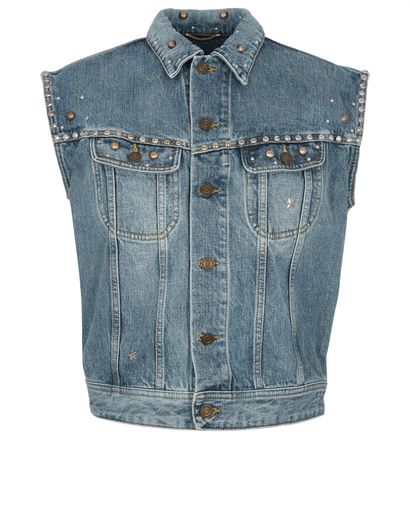 Saint Laurent Studded Denim Waistcoat, front view