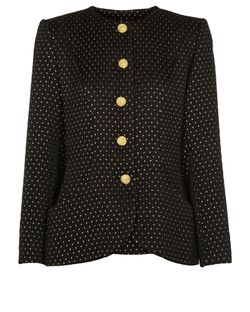Yves Saint Laurent Quilted Polka Jacket, Acetate, Black/Gold, UK14, 1*