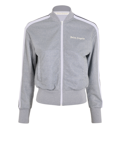 Palm Angels Zip Up Track Jacket, &pound;140, Clothing, Black/Silver/White, Polyester (Polymer), Front view