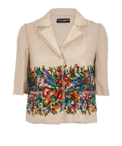 Dolce & Gabbana 3/4 Sleeves Blazer, Silk, Beige/Multi, UK8, 2*