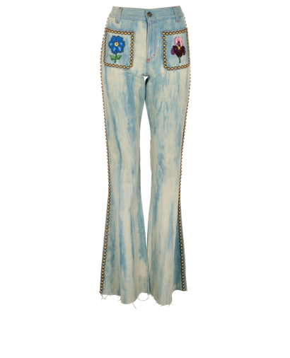 Gucci Embroidered Mid Rise Flared Jeans, &pound;180, Clothing, Blue, Cotton, Front view