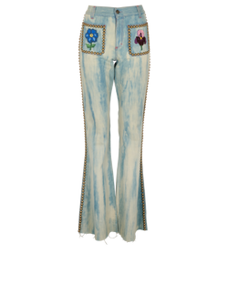 Gucci Embroidered Mid Rise Flared Jeans, Cotton, Blue, UK12, 3*