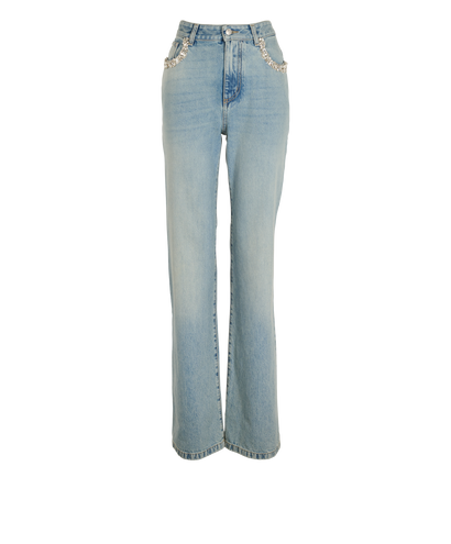 Alexander McQueen Embroidery Straight Leg Jeans, &pound;350, Clothing, Blue, Cotton, Front view