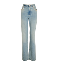 Alexander McQueen Embroidery Straight Leg Jeans, Cotton, Blue, UK8, 2*