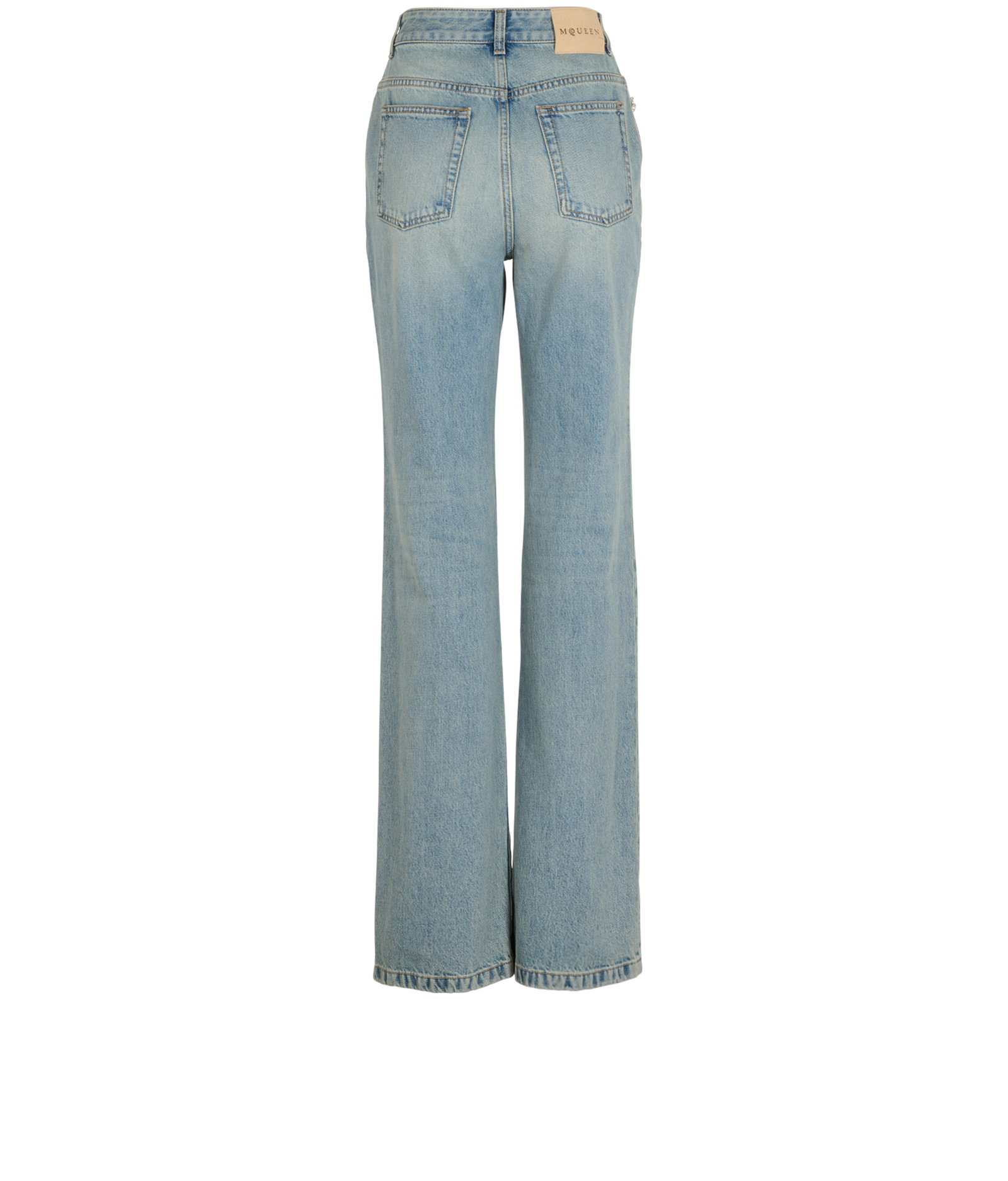 Alexander McQueen Embroidery Straight Leg Jeans, &pound;350, Clothing, Blue, Cotton, Back view