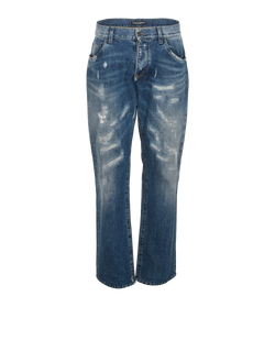 Dolce & Gabbana Embroidery Straight Leg Jeans, Mens, Cotton, Blue, Sz S, 1