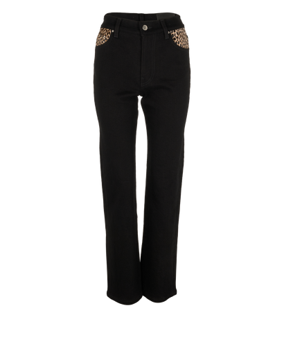 Amiri Leopard Print Straight Leg Jeans, &pound;170, Clothing, Black, Cotton, Front view