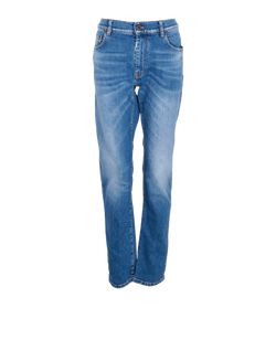 Off-White Wash-Effect Straight Leg Jeans, Cotton, Blue, Sz M, 2*