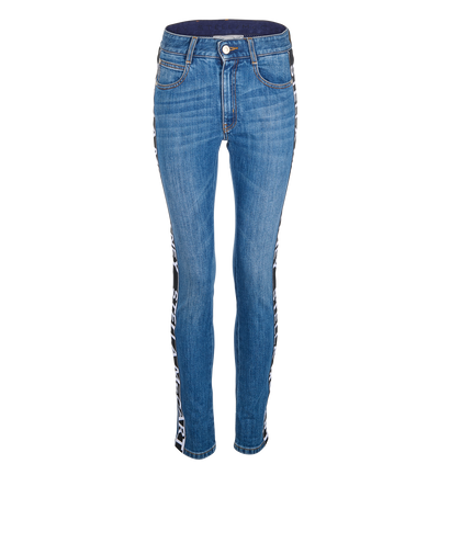 Stella McCartney Logo-Stripe Skinny Jeans, £90, Clothing, Blue, Cotton, Front view