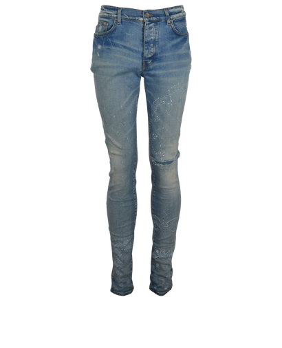 Amiri Paisley Embroidered Jeans, &pound;210, Clothing, Blue, Cotton, Front view