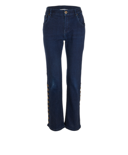 Chloe Button-Up Flared Jeans, &pound;80, Clothing, Blue, Cotton, Front view