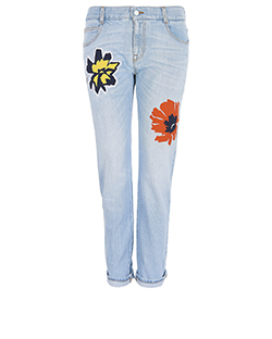 Stella McCartney Printed Boyfriend Jeans, Cotton Blend, Blue/Multi, UK 8