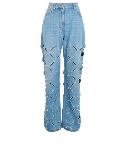 Versace Cross Cut Jeans, &pound;250, Clothing, Blue, Denim, Front view