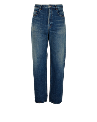 Saint Laurent High-Waist Distressed Jeans, &pound;130, Clothing, Blue, Cotton/Denim, Front view