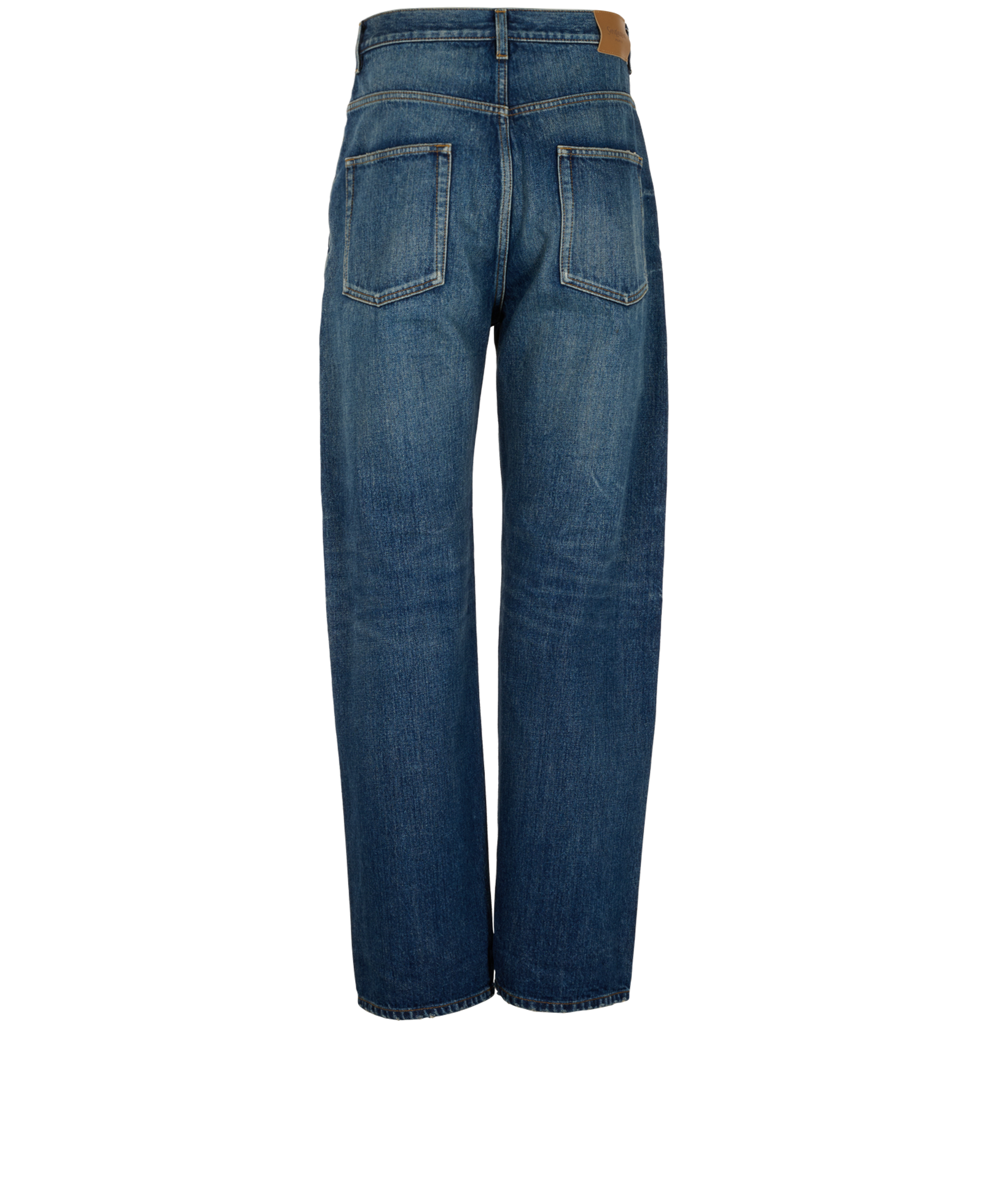 Saint Laurent High-Waist Distressed Jeans, &pound;130, Clothing, Blue, Cotton/Denim, Back view