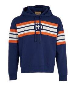 Gucci Stripe Hoodie, Mens, Cotton, Blue/Orange/White, SZXS, 2*