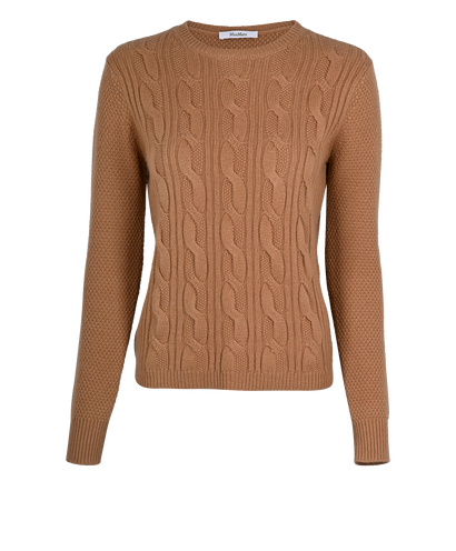 Max Mara Cable Knit Jumper, &pound;220, Clothing, Brown, Cashmere/Wool, Front view