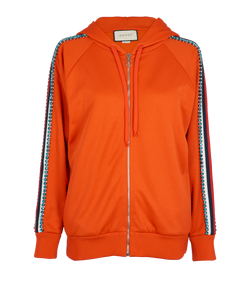 Gucci Embellished Panel Hooded Jacket, Poly/Cotton, Orange, Sz S, 3*