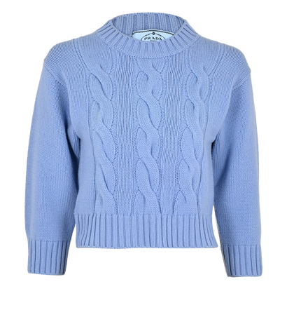 Prada Cable Knit Jumper, £375, Clothing, Blue, Cashmere/Wool, Front view