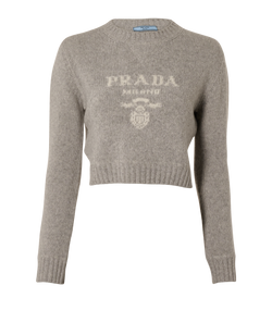 Prada Logo Cropped Pullover, Wool/Cashmere, Grey, UK6, 3*