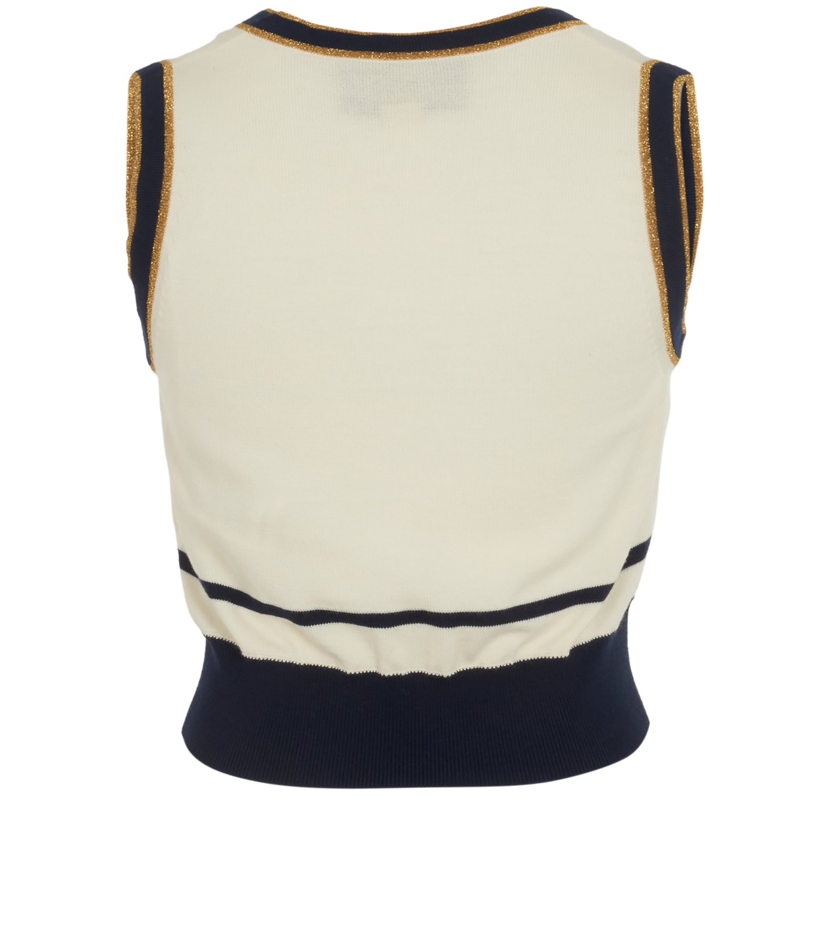 Gucci Cropped Metallic Striped Vest, &pound;295, Clothing, Navy/White, Wool, Back view