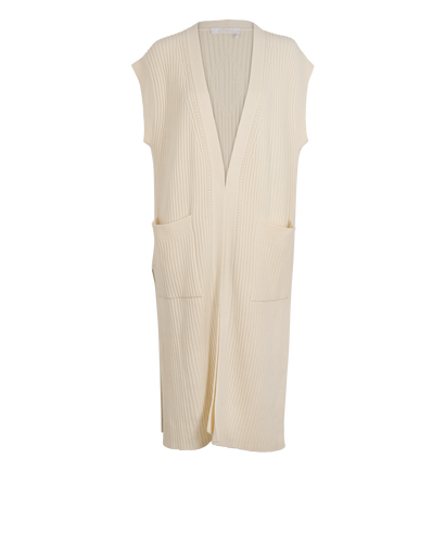 Chloe Long Ribbed Sleeveless Cardigan, &pound;295, Clothing, Cream, Wool, Front view
