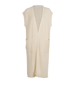 Chloe Long Ribbed Sleeveless Cardigan, Wool, Cream, Sz S, 2*