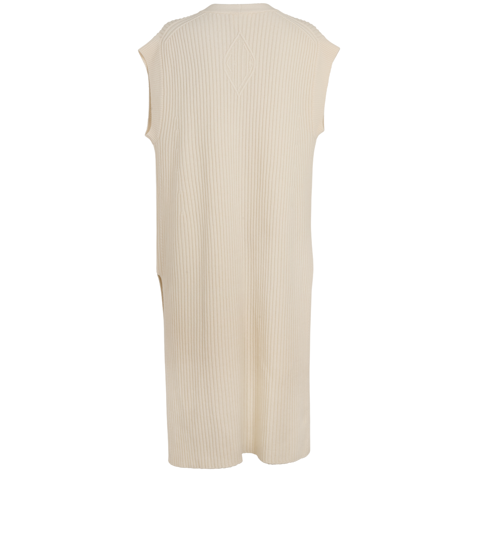 Chloe Long Ribbed Sleeveless Cardigan, &pound;295, Clothing, Cream, Wool, Back view