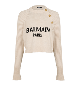 Balmain Cropped Jumper, Cotton, Beige, Sz S, 2*