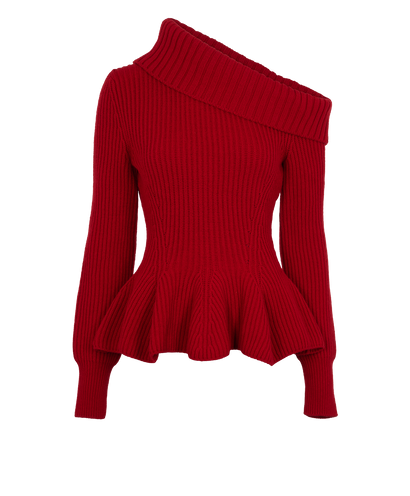 Alexander McQueen Ribbed Peplum Jumper, &pound;240, Clothing, Red, Wool, Front view