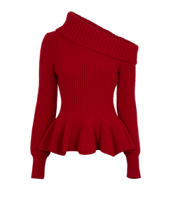 Alexander McQueen Ribbed Peplum Jumper, Wool, Red, Sz S, 2*