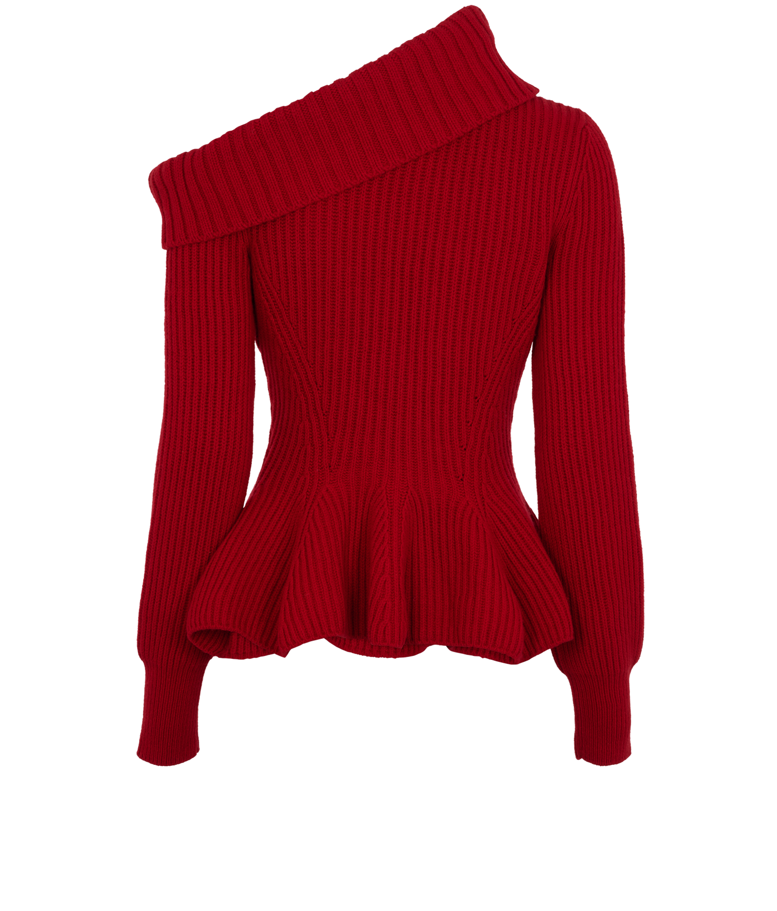Alexander McQueen Ribbed Peplum Jumper, &pound;240, Clothing, Red, Wool, Back view