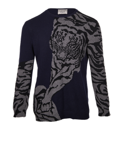 Valentino Tiger Jumper, Mens, Wool/Cashmere, Navy/Grey, Sz 2XL, 1*