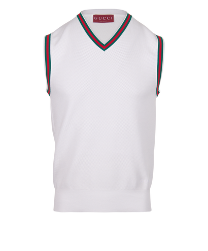 Gucci Web Trim Sleeveless Jumper, &pound;250, Clothing, White, Cotton, Front view