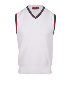 Gucci Web Trim Sleeveless Jumper, Mens, Cotton, White, Sz XS, 2*