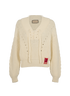Gucci Lace-Up V-Neck Ribbed Jumper, &pound;295, Clothing, Cream, Cotton/Polyester, Front view