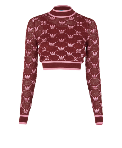 Gucci x Adidas Logo Jacquard Cropped Jumper, &pound;250, Clothing, Burgundy, Cotton, Front view
