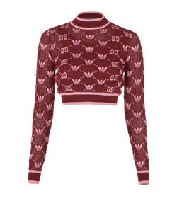 Gucci x Adidas Logo Jacquard Cropped Jumper, Cotton, Burgundy, Sz XS, 3*