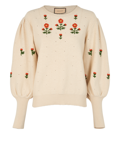 Gucci Floral Embroidered Jumper, &pound;375, Clothing, Cream, Cotton/Wool, Front view