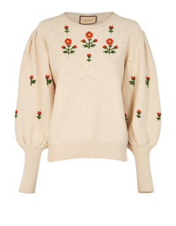 Gucci Floral Embroidered Jumper, Cotton/Wool, Cream, Sz XL, 2*